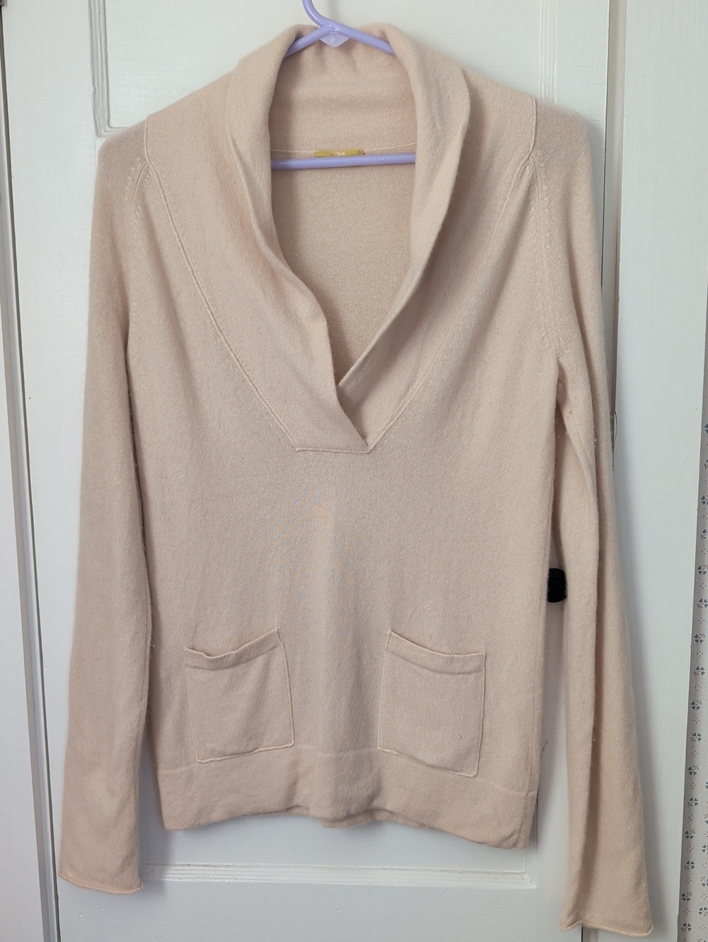 J. Crew Buonissima Cashmere Sweater Women's Cream Shawl Collar Pocket 2008